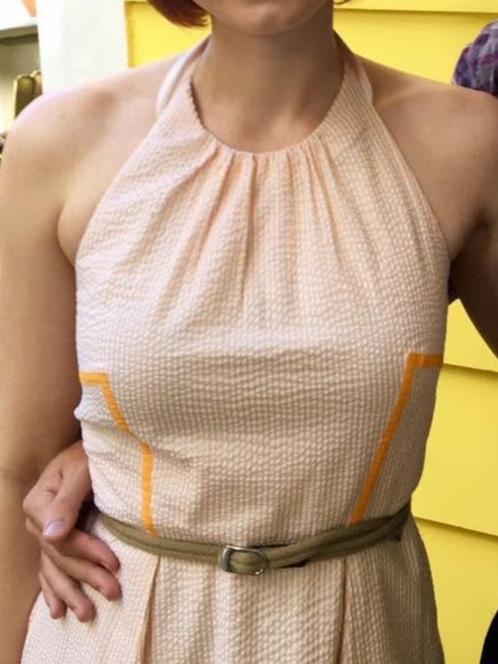 Size 2 Jessica Simpson Belted Seersucker Orange Stripe Halter Dress